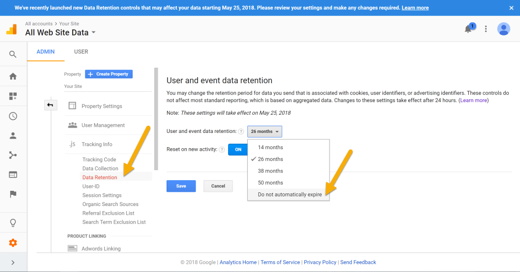 google analytics data retention tutorial